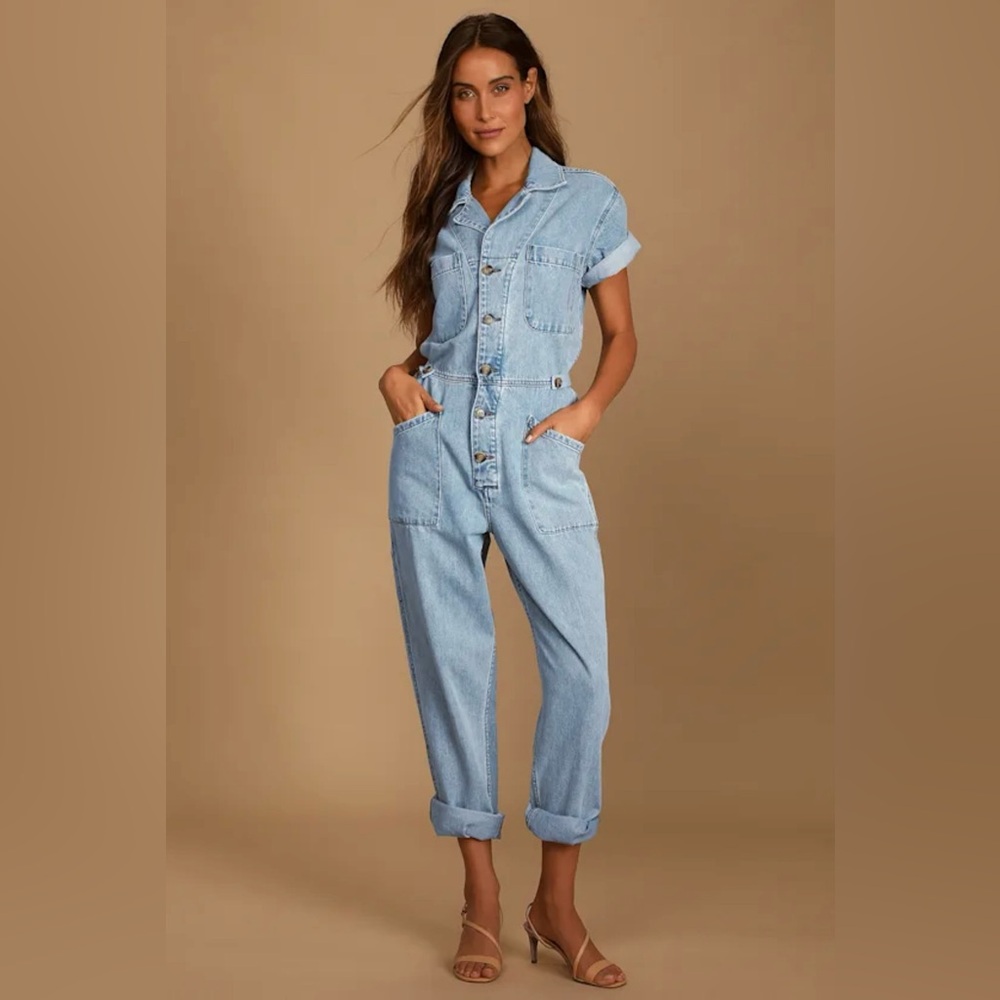 pistola Light Wash Denim Short-Sleeve Overalls